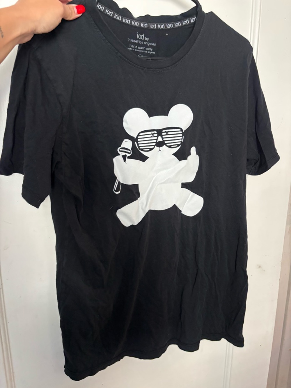 IOD by trussel Los Angeles Black Graphic Bear Tee with Sunglasses Print